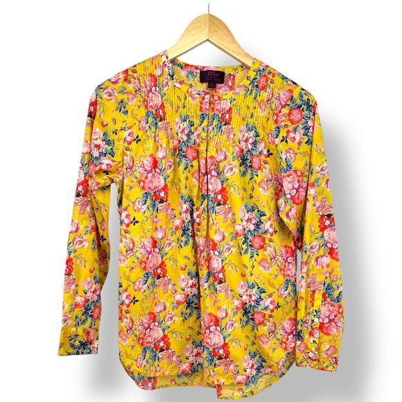 J Crew x Liberty of London Magical Bouquet Poplin Popover Top Yellow Women's 2 - Picture 2 of 7